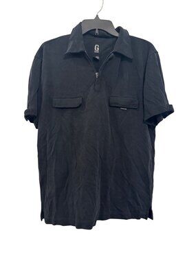 vintage Y2K Guess Jeans Black Polo Shirt M Short Sleeve Front Pockets Half-Zip
